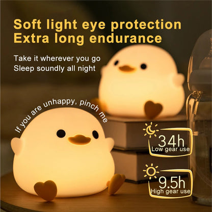 Doudou Duck Silicone Alarm Lamp Ambience Light Bedroom Bedside Lamp Usb Charging with Sleeping Night Light